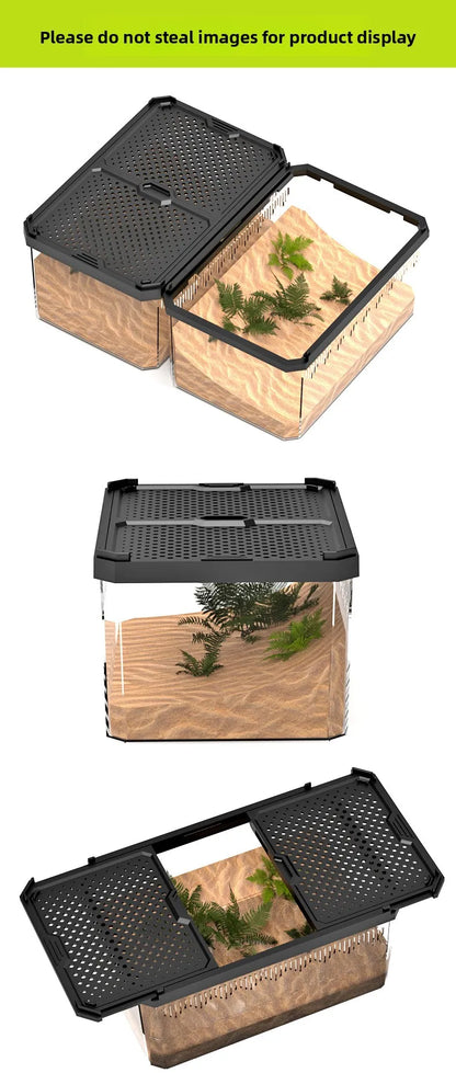 NOMOY Magnetic Sliding Lid Reptile Enclosure - Dual Opening Critter Cage for Crested Geckos, Frogs, Lizards, Snakes & Silkworms