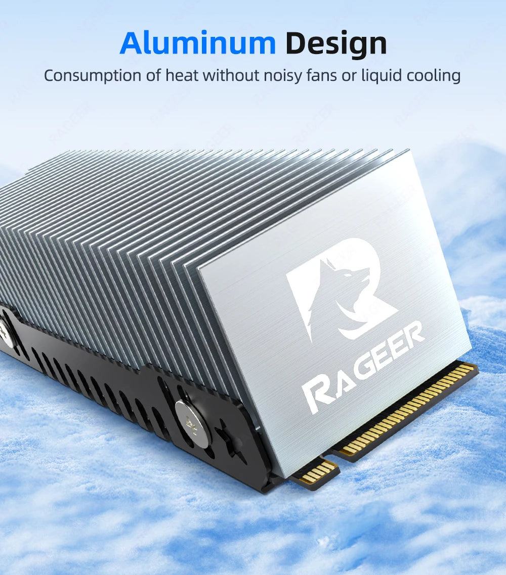 RAGEER M.2 SSD Cooler, Heavy Duty Aluminum Convection Heat Sink, NVME NGFF Cooler,  FrostBlade 1 Passive Heat Sink with 38 Fins