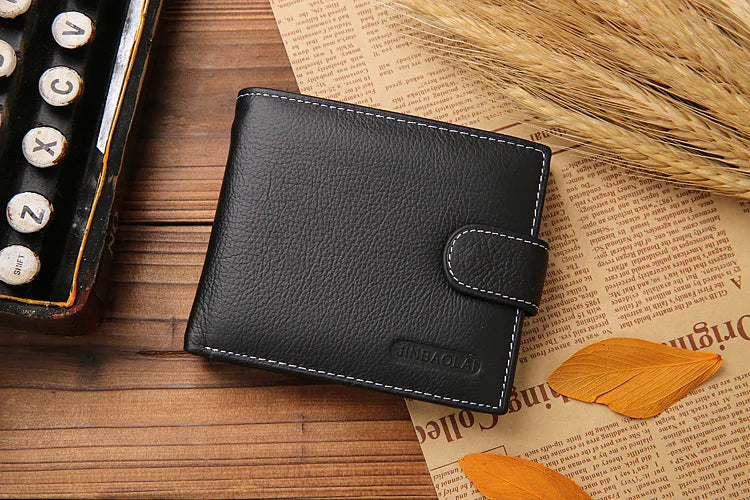 100% Genuine Leather Men Wallets Premium Product Real Cowhide Wallets for Man Short Black Walet Portefeuille Homme
