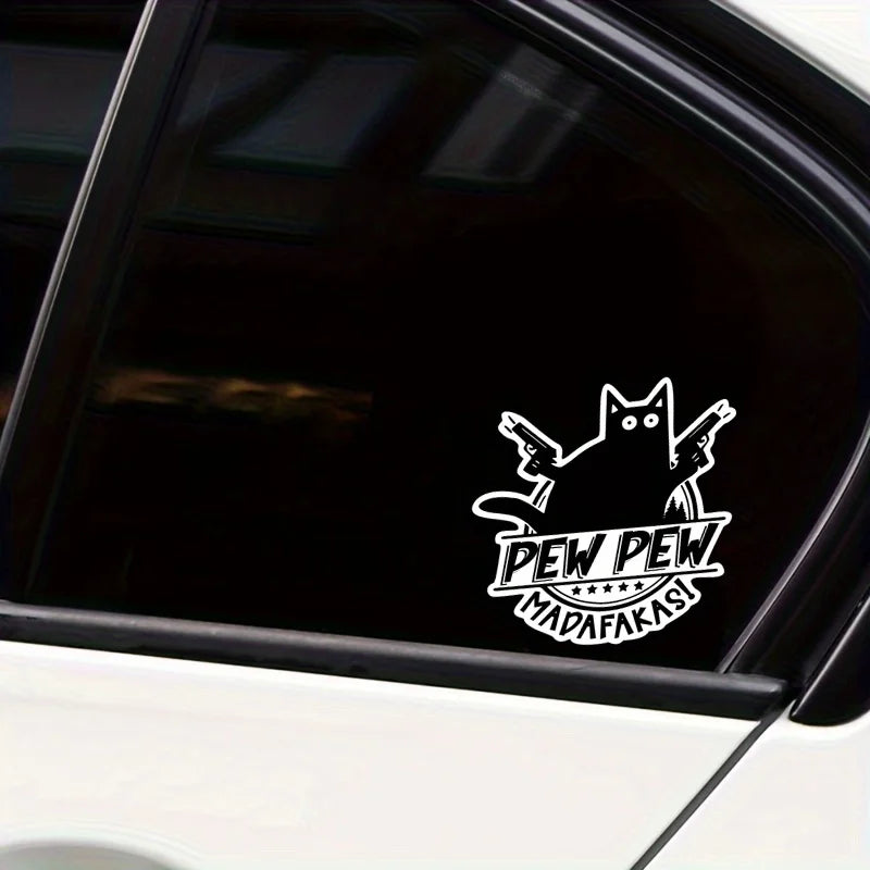 "Pew Pew Madafakas" Cat with Guns Vinyl Sticker Waterproof Decal for Laptop Water Bottle Phone Car Van Tent Wall Decor