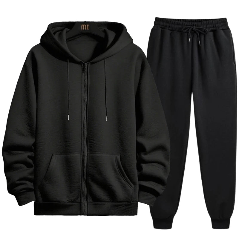 2026 New Arrival Men's Zipper Hoodie Sweatpants 2 Piece Set High Quality Hooded Long Sleeve Sweatshirt Autumn Winter Tracksuit