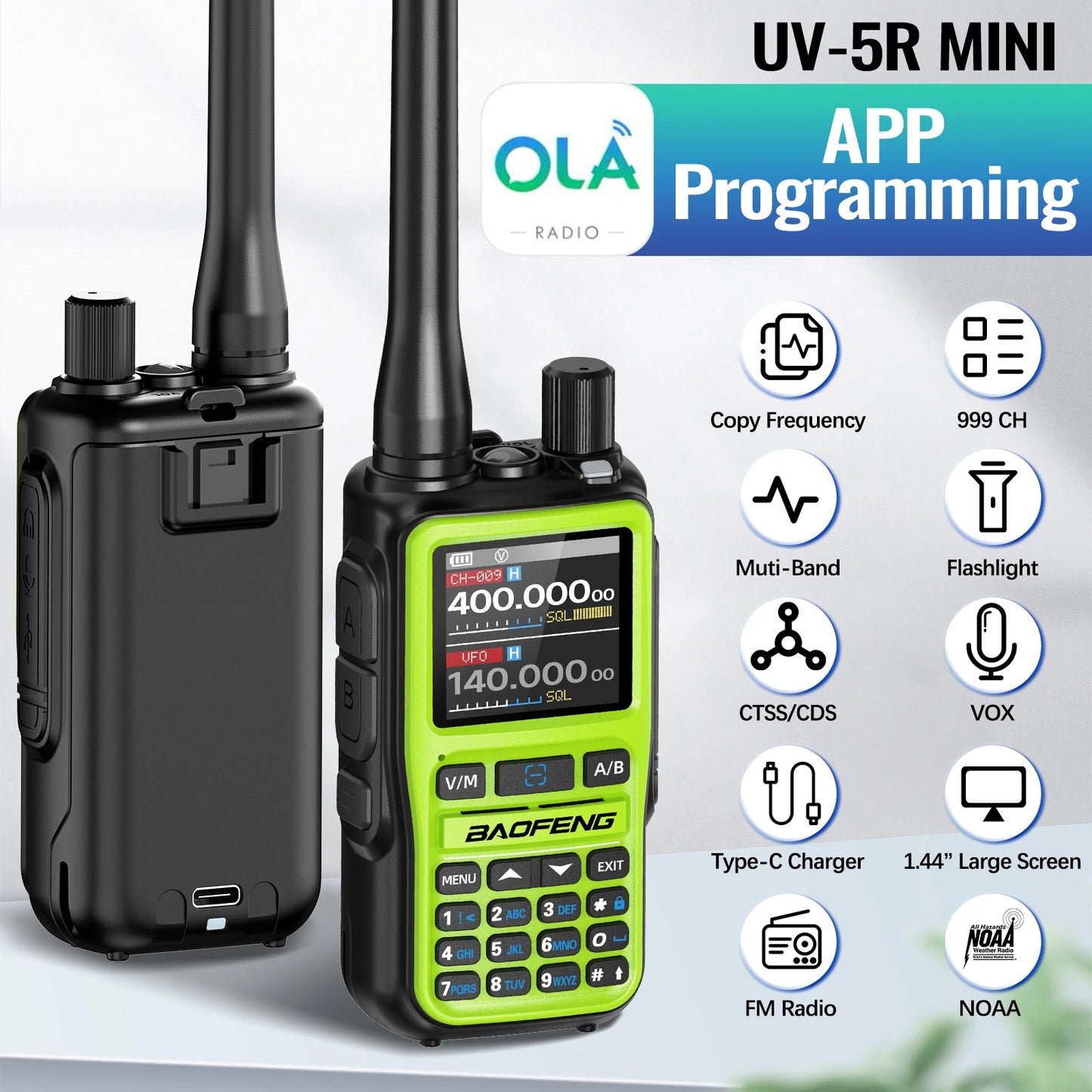 Baofeng UV-5R Mini Walkie Talkie Bluetooth Programming APP Long Range 999 Channels Radio With Protective Case Tactical Antenna