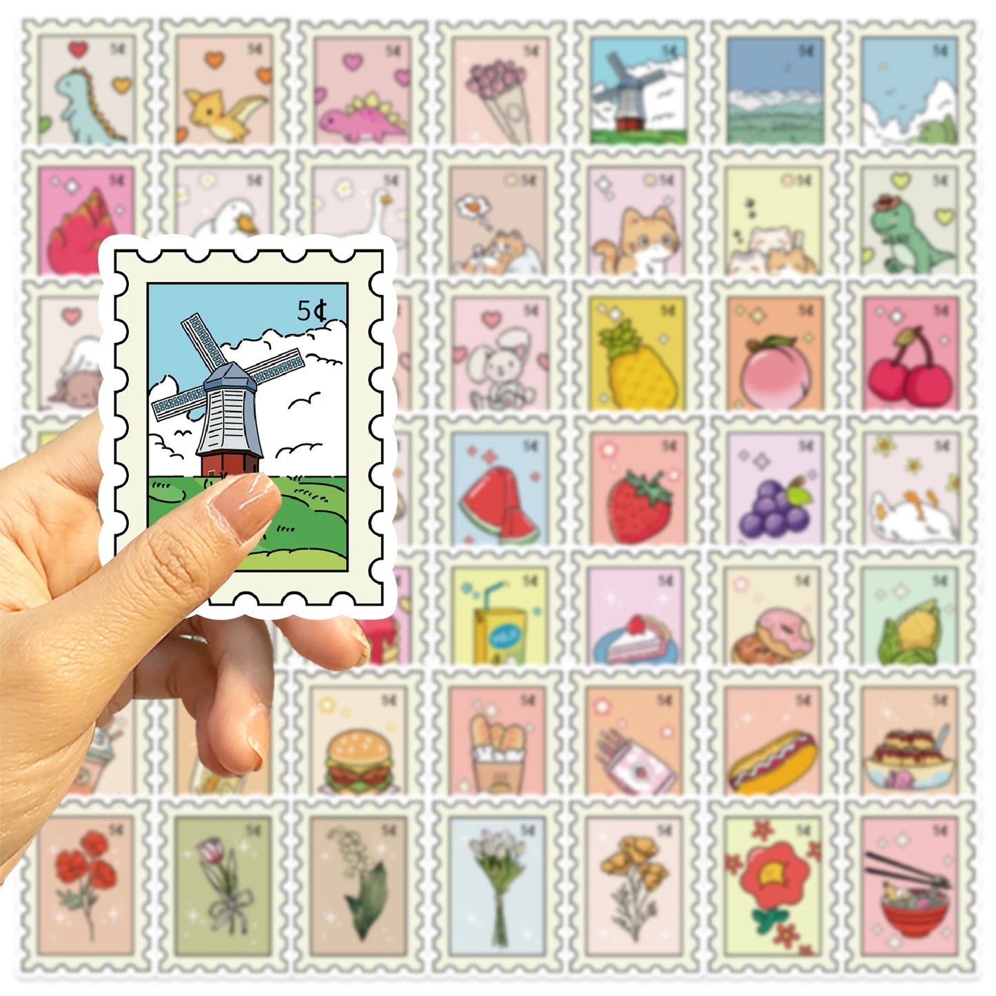 50/100PCS Cartoon Stamps Stickers Decals For Laptop Letter Scrapbook Luggage DIY Aesthetic Waterproof Stickers Creative Gifts