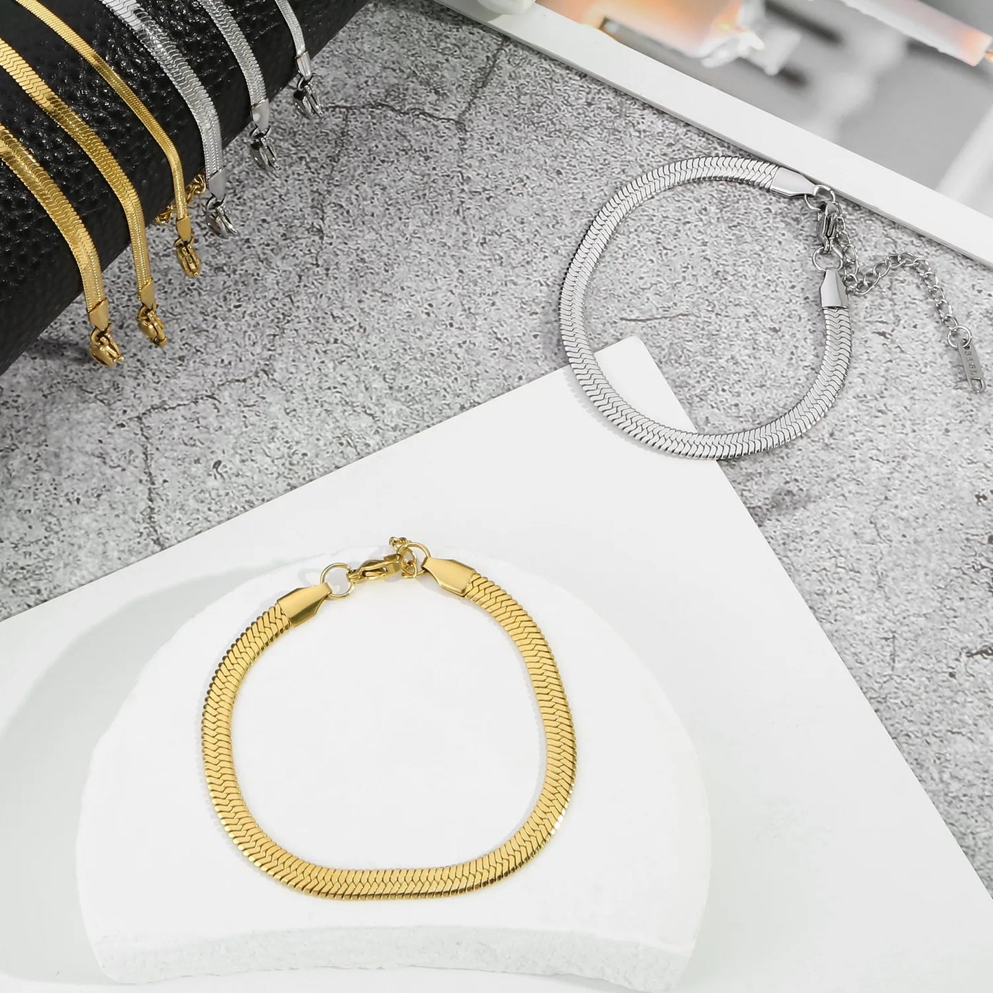 Gold Silver Color Stainless Steel Flat Chain Bracelet For Men Retro Jewelry Trendy Accessories Women Wrap Bangle