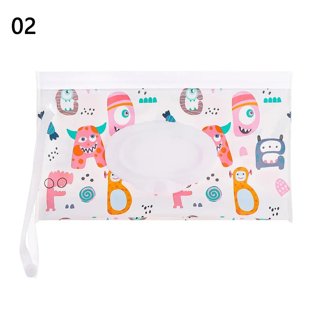 Cute EVA Baby Wet Wipe Pouch Wipes Holder Case Flip Cover Snap-Strap Reusable Refillable Wet Wipe Bag Outdoor Home Tissue Box