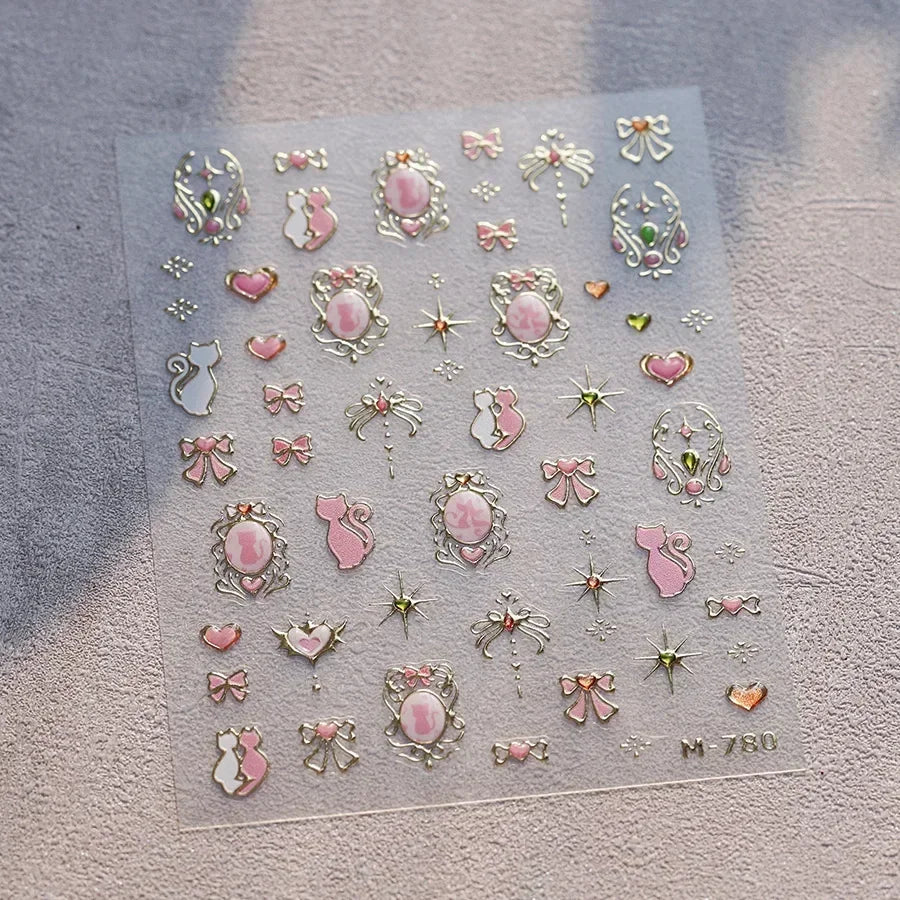 5D Pudding Jelly Dessert Fruit Cherry Pink Claw Print Bowknot Tie knot Love Heart Stars Nail Art Sticker Adhesive Manicure Decal