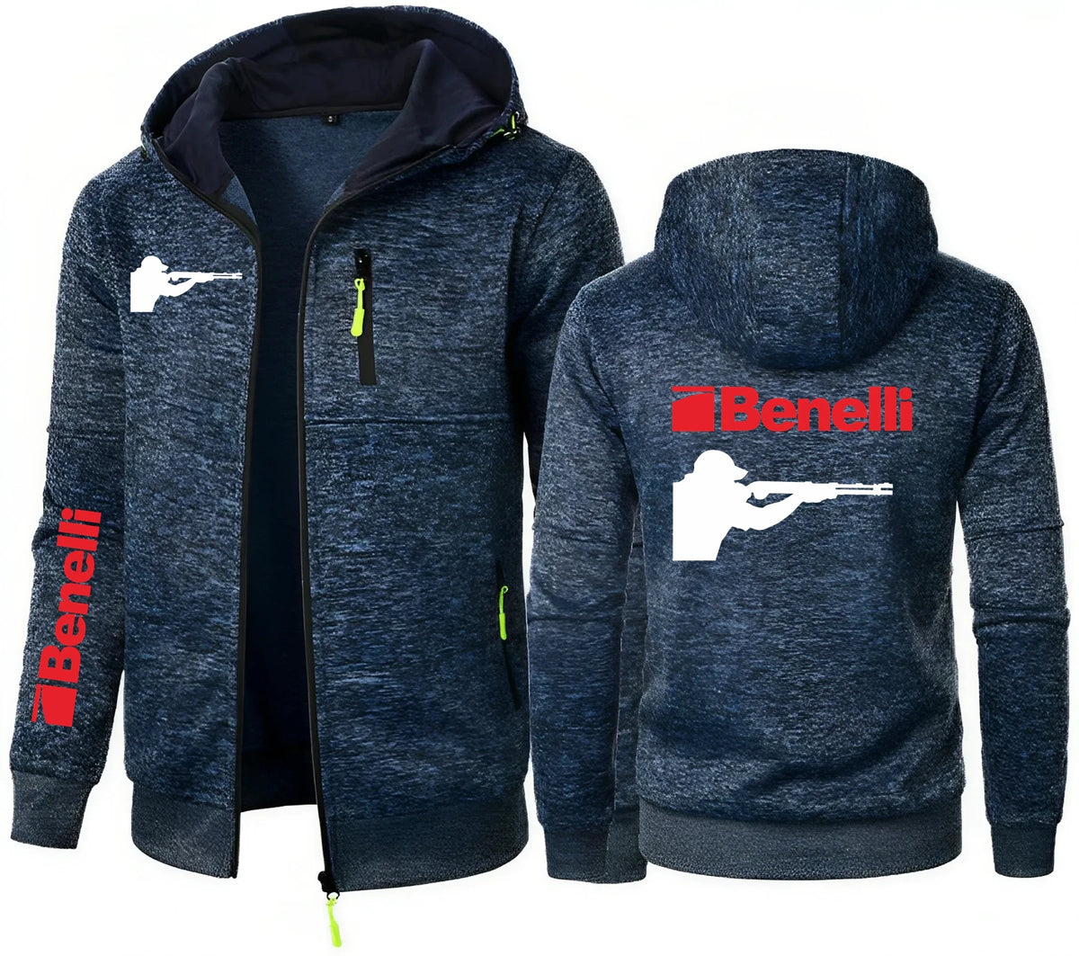 Hunting BENELLI Gun Firearms Logo Men's Sweater Cardigan Hooded Zipper Pocket Jacquard Hoodies Jacket Sports Outdoor Sweatshirts