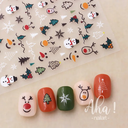 Winter Christmas Atmosphere Nail Stickers Snowman Snowflake Wapiti Self-adhesive High Quality Cute Nail Stickers Nail Art Deco