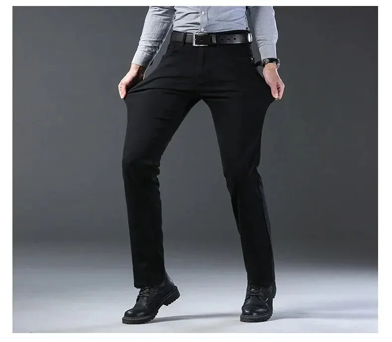 New Business‑Style Men's Jeans, Comfortable Straight Leg Stretch Denim Pants, Classic Blue Black Work Trousers, Fashion Versatile Male Clothing For Office, Business Occasions And Casual Daily Outfit