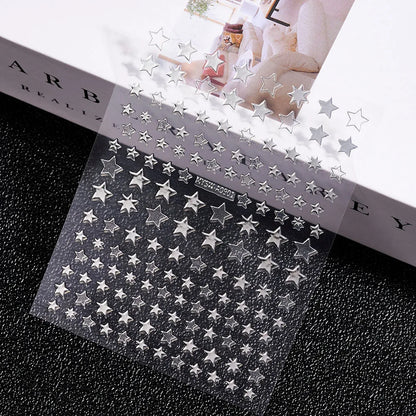 3D Gold Sun/Moon/Star Bronzing Nail Art Sticker 8*10cm Laser Star Moon Design Nail Decal Gold Silver Self-Adhesive Slider &*&