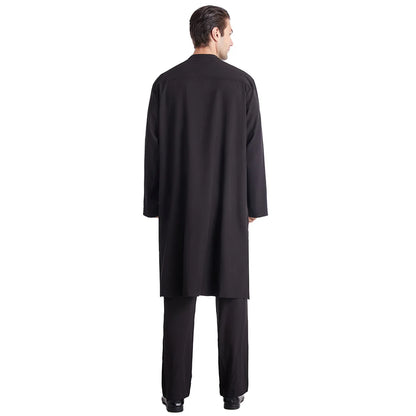 Muslim Men Jubba Thobe 2 Pice Set Top with Pant Mens Abaya Long Islamic Eid 2025 Ramadan Long Robe Saudi Wear Caftan Dubai Arab