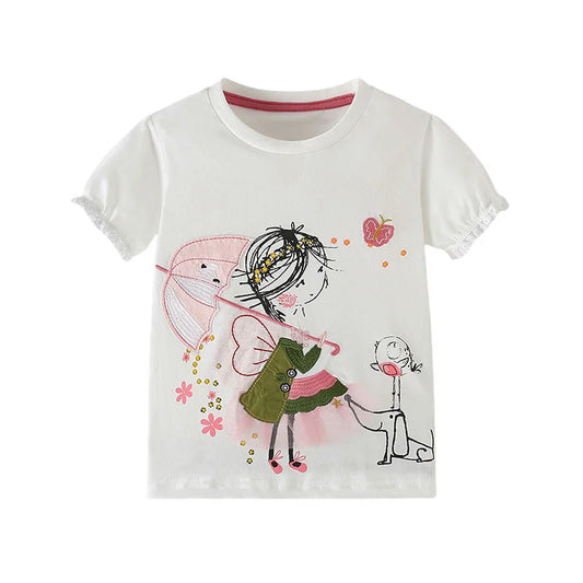 Jumping Meters 3-8T Fashion Design Kids Tees Hot Selling Cotton Summer Girls Tshirts Baby Clothes Children's Tees Tops