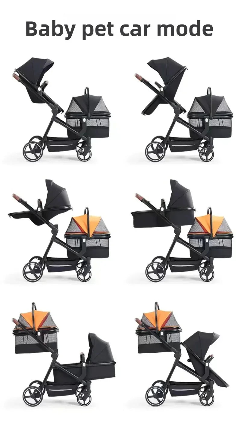 EU stock of pet strollers Double-seat stroller can carry both baby and pet Dual-mode seat, stroller with pet carrier
