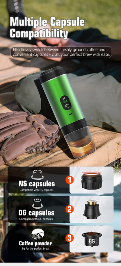 DENOKIN 3-in-1 Capsule Coffee Maker With Digital Display Portable Espresso Coffee Machine for Car & Home Camping Coffee Maker