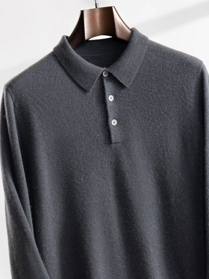 ANGEL 2024 Men's New POLO Shirt 100% Cashmere Knitted Pullover Solid Color Sweater Fall Winter Casual Business Office Jacket