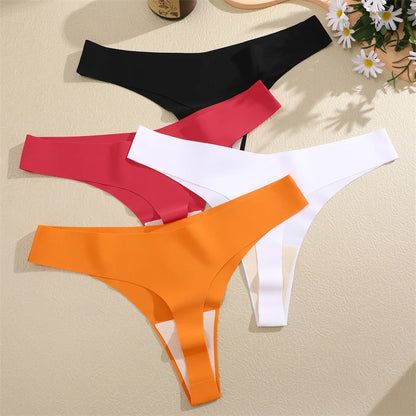 3PCS Women Ice Silk Seamless Thongs Underpants Sexy V-Waist Ultra-thin Panties Girls Low Rise Invisible G-string Lingerie XS-XL