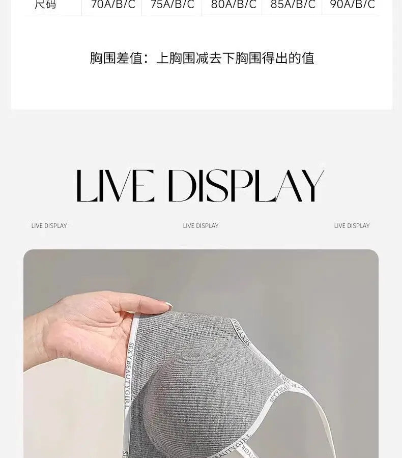 6cm Thickened Push-Up Bra for Small Chest Wireless No Steel Ring Letter Print Adjustable Straps Anti-Slip Pads Seamless Lingerie
