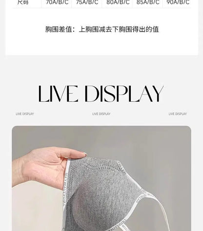 6cm Thickened Push-Up Bra for Small Chest Wireless No Steel Ring Letter Print Adjustable Straps Anti-Slip Pads Seamless Lingerie