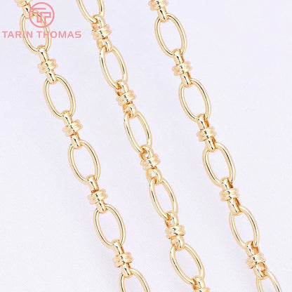 (6219) 50CM 5.8x9MM 24K Gold Color Plated Brass Necklace Chains Bracelet Chains High Quality Jewelry Accessories Wholesale