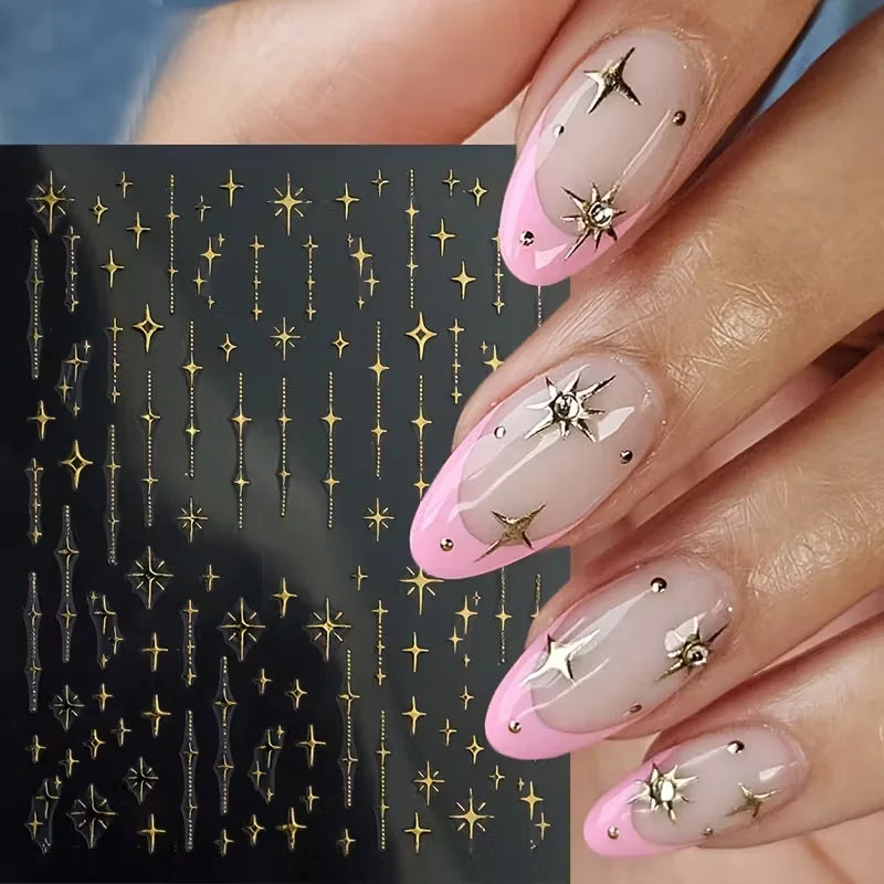 3D Star Nail Art Stickers Decals Self-Adhesive Metal Silver DIY Nail Stickers Decoration Decals Manicure Accessories