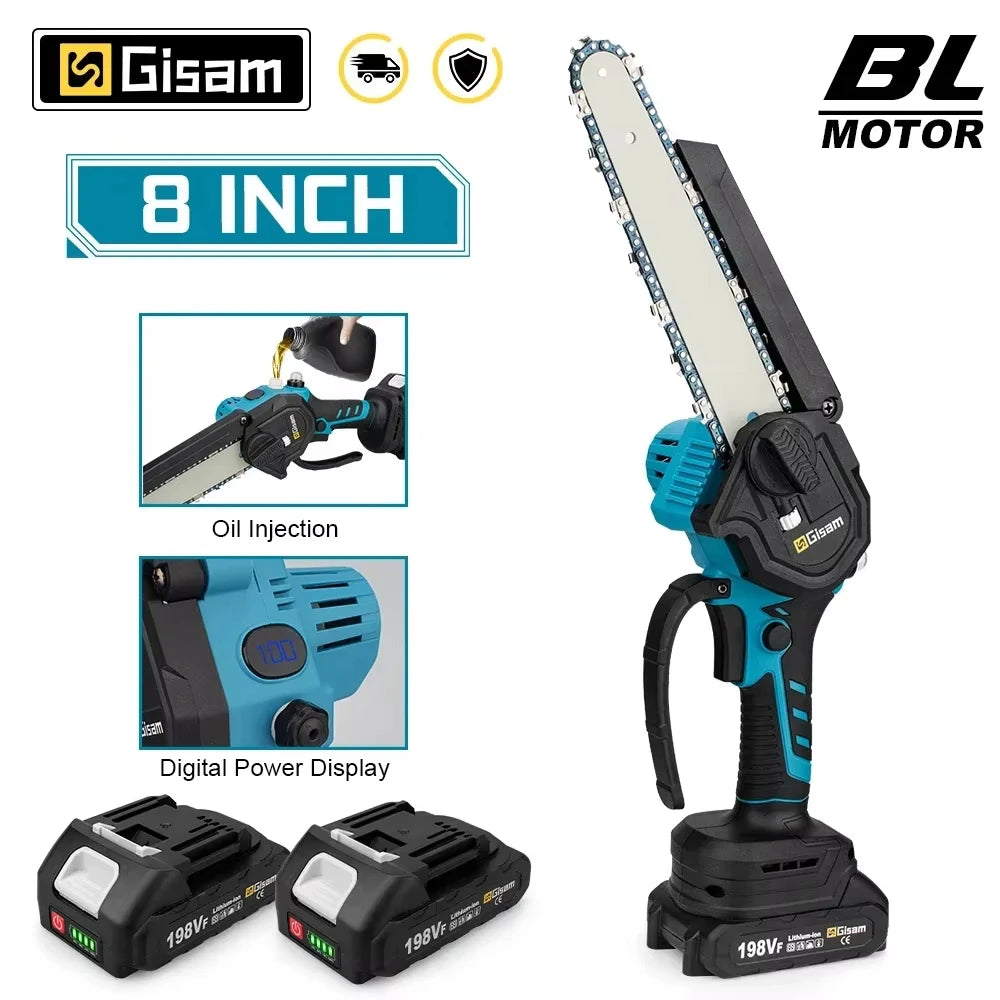 Gisam 8 Inch Brushless Electric Saw One-handed  Electirc ChainSaw Woodworking Garden Tool Pruning Saw For Makita 18v Battery Pin