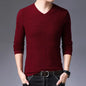 Autumn Winter New Men V-neck Pullover Sweaters Plaid Casual Korean Clothing Tees Fashion Slim Long Sleeve Bottoming Knitted Tops