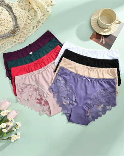 S-XXL Women Lace Panties Patchwork Seamless Underwear Sexy Luxury Hollow Out Solid Briefs Girls' Mid Rise Breathable Lingerie