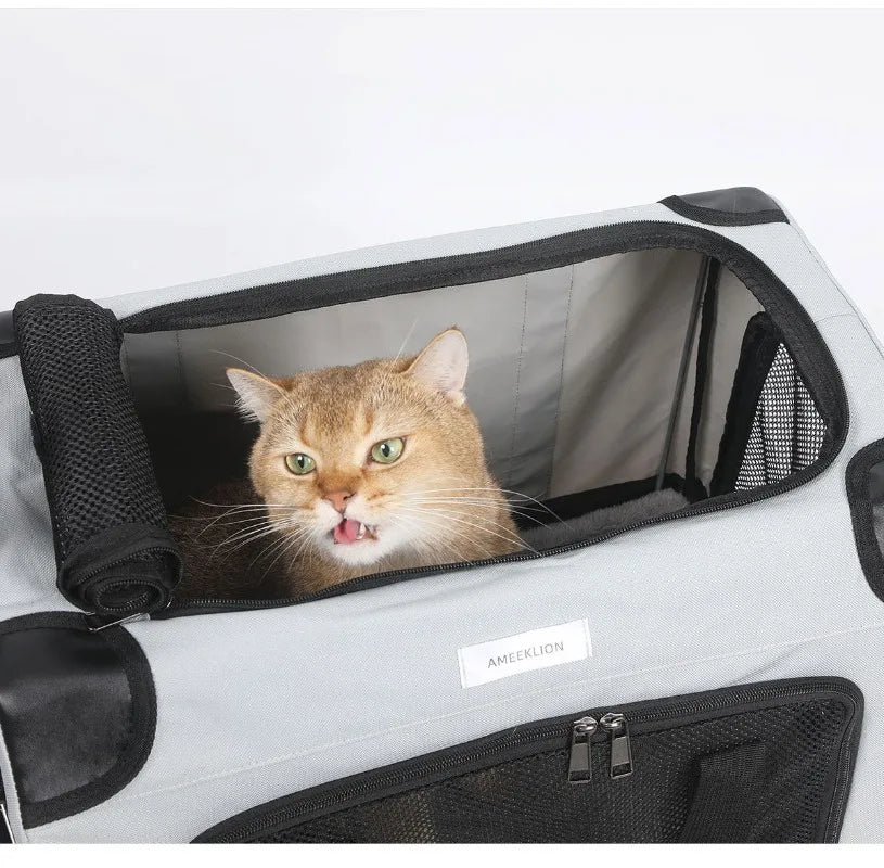 Large Wheel Breathable Pet Rolling Carrier Large Capacity Travel Bag For Two Cats Dogs Portable Car Pet Stroller