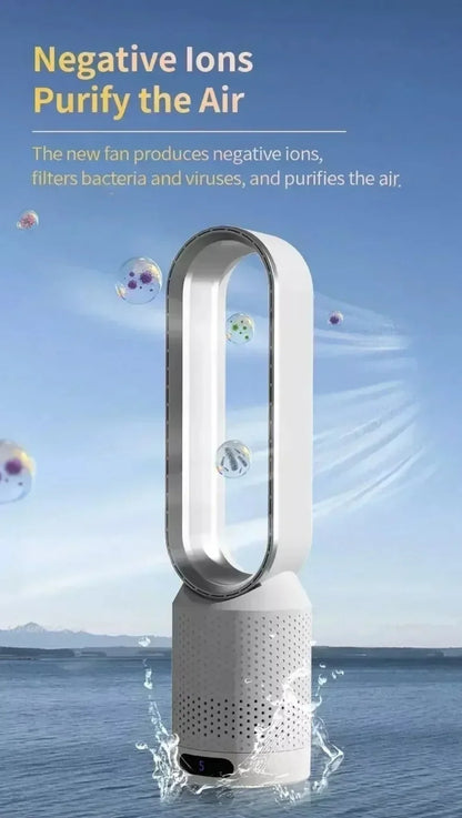 Cooling & Heating Bladeless Fan  Timer Remote Control 8 Wind Speed Home Silent Air Conditioner Heater LED Display