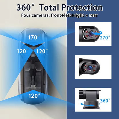 Dash Cam Vehicle DVR Video Recorder 4 Cameras for Cars Black Box Front Rear Internal Night Vision Loop Recording Dashcam Car 360