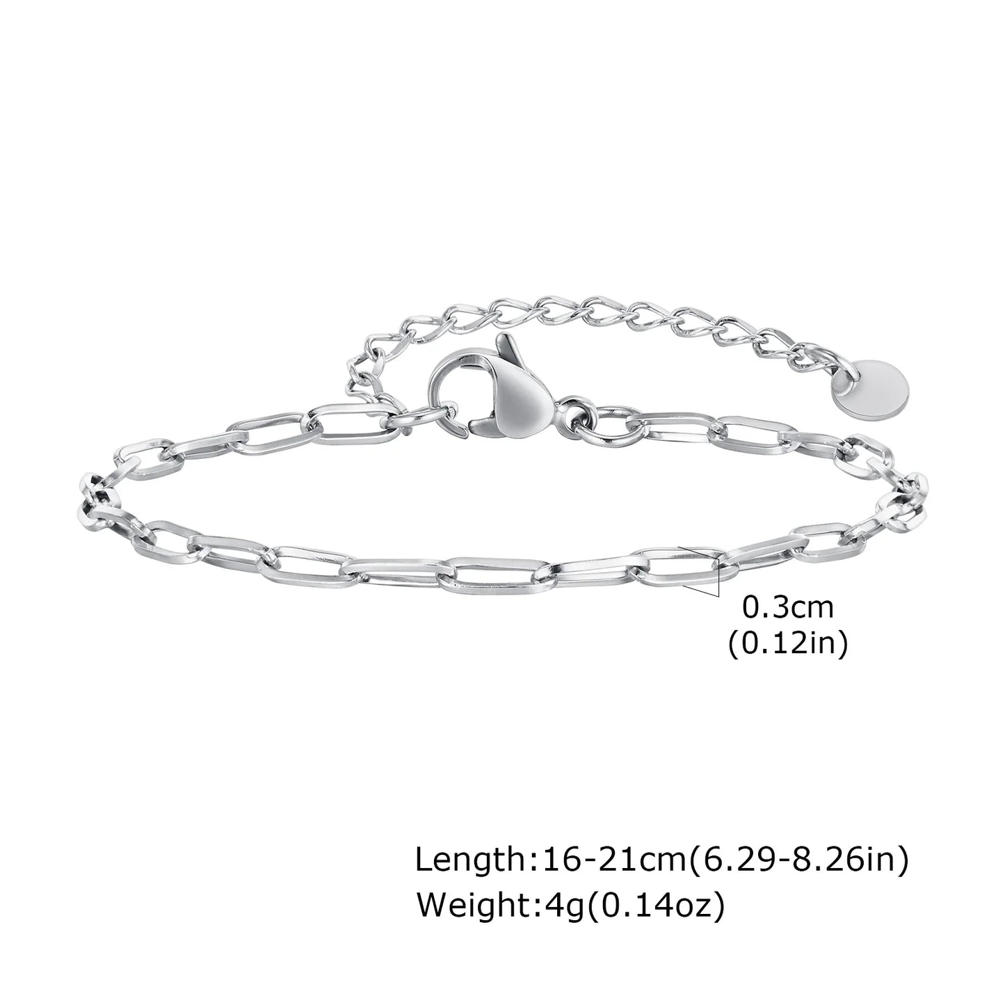 Women Chain Bracelet Silver Color, Stainless Steel Link Stackable Bracelets, Layered Waterproof Gifts