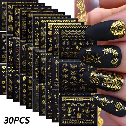 30 Sheets Christmas Nail Art Stickers Self Adhesive 3D White Snowflake Nail Decals Xmas Nail Supplies Christmas Manicure Sliders