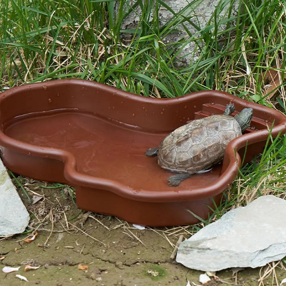 Turtle Feeding Dish Reptile Bathing Pool With Ramp And Basking terrace Aquarium Ornament For Turtle Bearded Dragon Gecko Yard