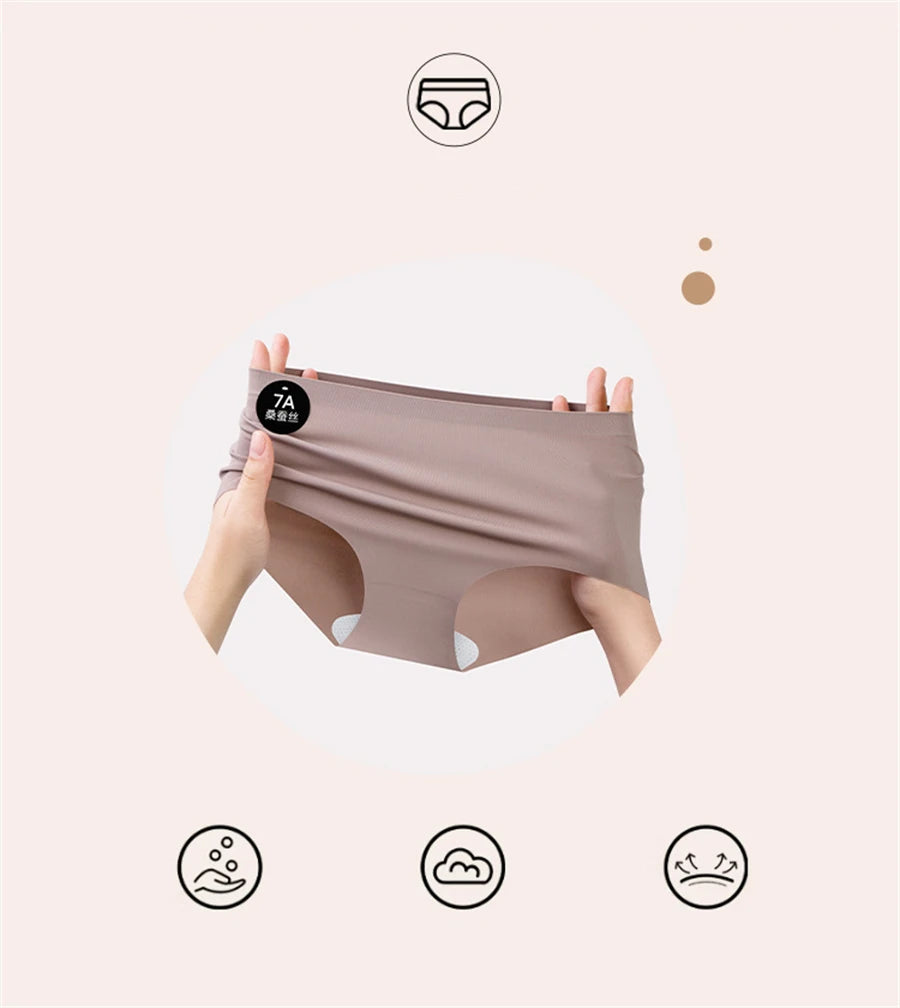 5PCS Seamless Mulberry Silk Underwear Ultral Thin Women's Panties Sexy High Elastic Invisible Briefs Soft Underpants Lingerie