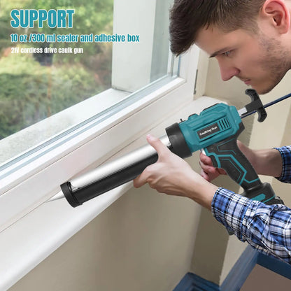 21V Cordless Electric Caulking Gun 4 Speed Adjustable Anti Drip Silicone Sealant Applicator 300ml 10oz Cartridge Rechargeable Power Tool for Construction Window Door Kitchen Bathroom Home Repair DIY