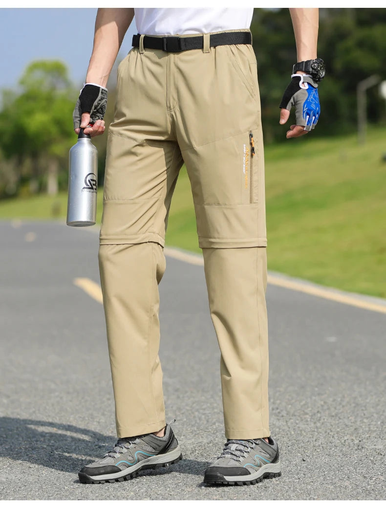 Men's 2 in 1 Convertible Hiking Pant Quick Dry Elastic Outdoor Running Cargo Trouser Summer Waterproof Fishing Camping Plus Size