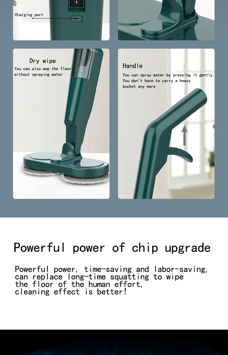 Wireless Electric Spin Mop Cleaner Automatic 2 in 1 Wet & Dry Home Cleaner Car Glass Ceiling Door Windows Floor Scrubber Machine