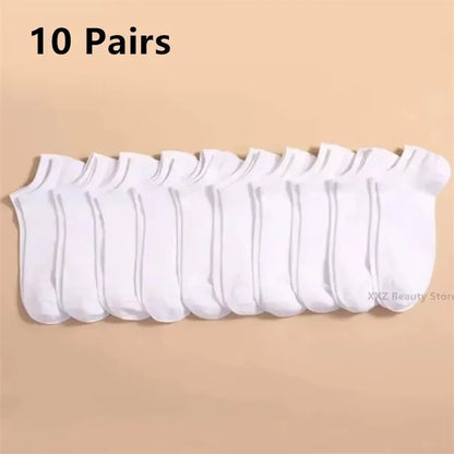 5/10/20 Pairs White Casual Breathable Socks Boat Socks For Women Men Invisible Low Cut Silicone Non-slip No-show Ankle Socks