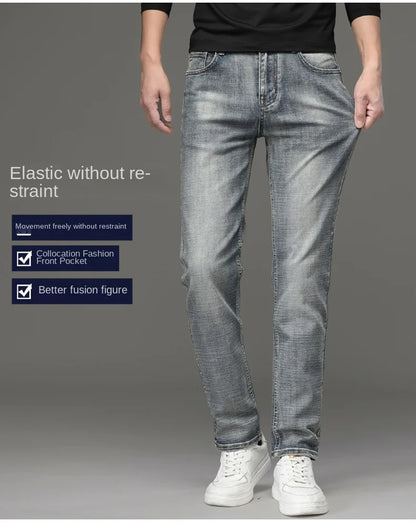 High-end Light Luxury Brand Jeans Men's Retro Slim Fit Straight Versatile Casual Gray Trousers Autumn and Winter Thick Jeans
