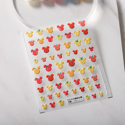 Fresh Sweet Fruits Strawberry Cherry Bowknot Love Heart Lemon 5D Nail Art Stickers Self Adhesive Decorations Nail Manicure Decal