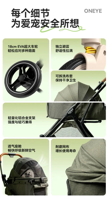 Large Space Detachable Pet Stroller One-Button Fold Portable Travel Cart for Dogs Cats