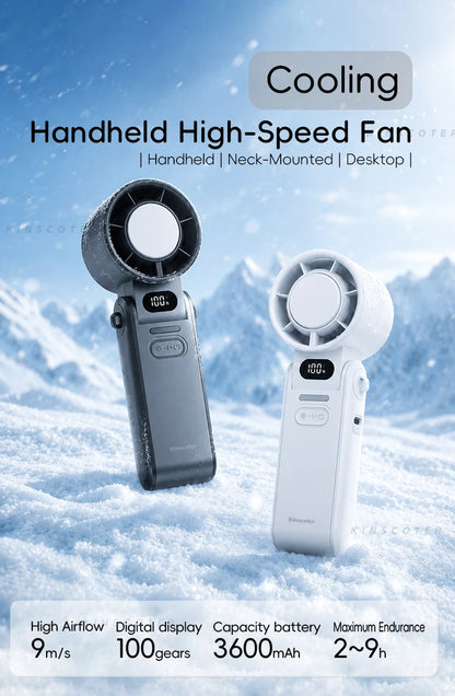 Portable High Speed Cooling Handheld Fan 3600mAh Rechargeable 100 Wind Speeds Adjustable Mini Foldable Air Cooling Turbo Fan
