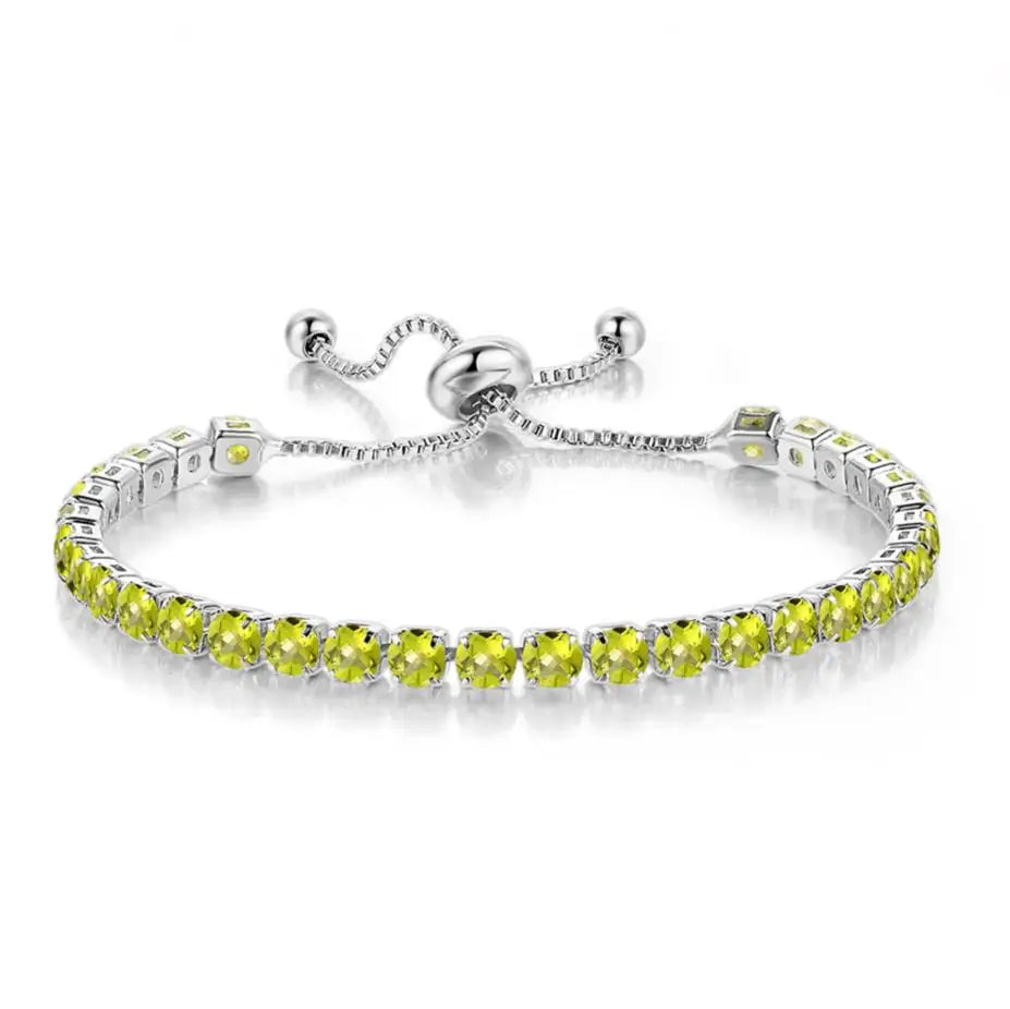 Adjustable Colorful Birthstone Tennis Bracelets for Women 4MM Crystal Bangle Female Hand Chain Trend Jewelry Accessories H133
