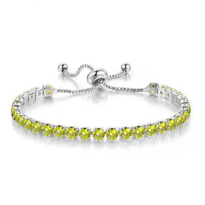 Adjustable Colorful Birthstone Tennis Bracelets for Women 4MM Crystal Bangle Female Hand Chain Trend Jewelry Accessories H133