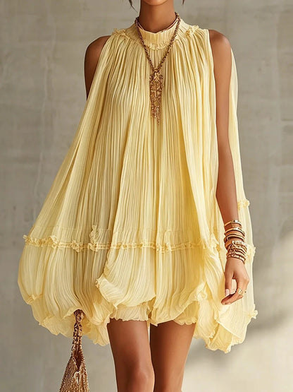 2026 Women Solid O-Neck Princess Party Dress Spring Summer Sexy Sleeveless Ladies Loose Ruched Dresses Streetwear Dropshipping