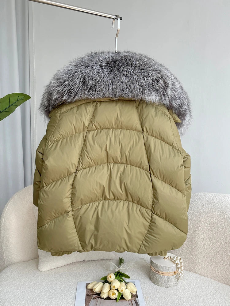 2024 Winter Women Warm Coat Oversized Real Fox Fur Collar Thick Luxury Outerwear New Fashion 90% Goose Down Jacket