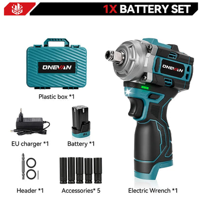 ONEVAN 500N.M Brushless Electric Impact Wrench Handheld Cordless Electric Screwdriver Wrench Power Tool With Lithium-Ion Battery