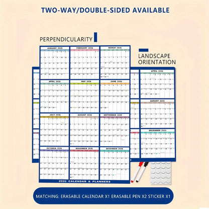 Large Dry Erase Calendar for Wall 2026 Wall Calendar 12 Month  22.83X34.56 Inch Yearly Schedule Organizer for Indoor Home Fridge