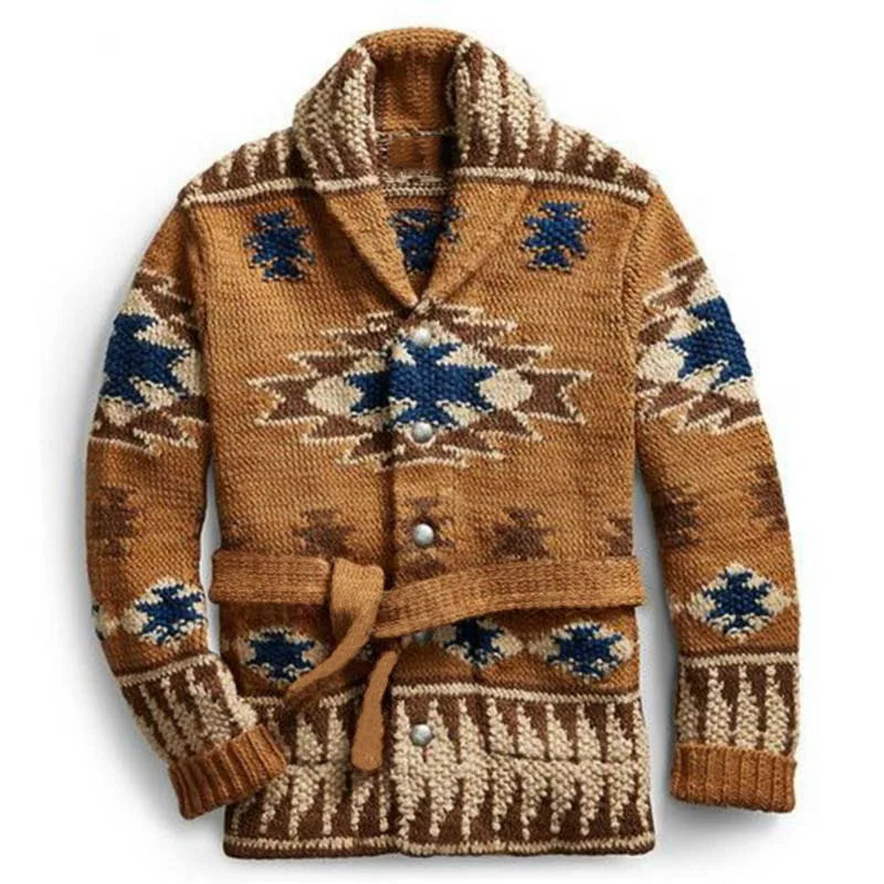 Europe and The United States Men Heavy Jacquard Fashion Sweater Autumn and Winter Retro Casual Thick Cardigan Knit Sweater Coat