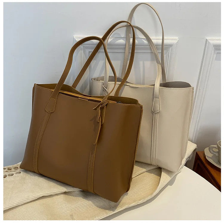 Large Capacity Women's Bag, New Soft Leather Tote Bag, Casual and Versatile Single Shoulder Bags for Woman Korean Style Handbags